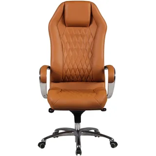 FineBuy Bürostuhl MONTEREY Echt-Leder Schreibtischstuhl XXL Polsterung Chefsessel hohe Rückenlehne mit Kopfstütze Drehstuhl Drehsessel - Beige