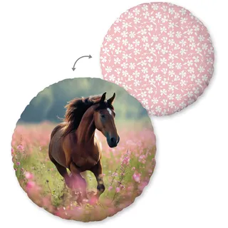 Herding Young Collection Rundkissen, Pferd, Ø 50 cm, 100% Polyester, Mehrfarbig