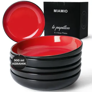 MIAMIO - 900 ml / 22 cm Geschirrset, Salatschüssel, Pastateller, Müslischale, große Bowl Schüssel, Suppe & Porridge - Le Papillon Kollektion (Suppenteller (6x))