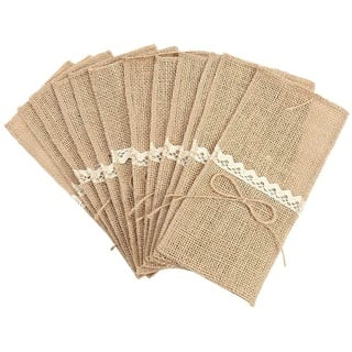 Alnicov Natürliche Jute-Spitzen-Utensilienhalter für Jute-Serviettenhalter,Taschen für Vintage Hochzeit,Party,Abendessen,Thanksgiving,Bankett,Geschirr-Dekorationen (Jute-Schleife,20 Packungen)