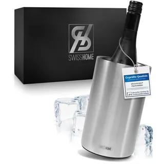 SWISSHOME® Flaschenkühler für Wein, Champagner und Sekt Flaschen I Doppelwandiger Edelstahl Sektkühler - Weinkühler, Getränkekühler in Premium Geschenkbox