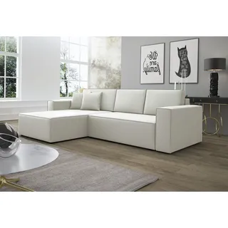 Ecksofa Schlafsofa Sofa CONOR PREMIUM Kunstleder Soft Weiß Ottomane Links - Weiß
