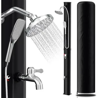 Solardusche Solar Gartendusche warmes Wasser Bis Zu 60°C Ohne Stromanschluss Pooldusche Camping mit Fußdusche und handbrause schwenkbarem Regenduschkopf Schutzhülle Schwarz(35L)