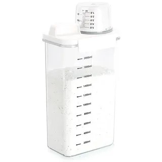Tokokimo 2300 ml Luftdichter Waschmittelspender mit Messbecher, Waschmittelbox für Pulver, Mehrzweck Waschpulver Spender, Geeignet für Waschpulver, Waschmittel, Getreide, 1 Stück, weiß