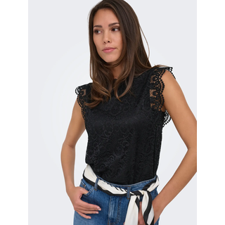 Spitzenshirt JDY "JDYLOTAS S/L LACE TOP JRS", Damen, Gr. L, schwarz, Jersey, Obermaterial: 95% Polyamid, 5% Elasthan, unifarben, normal, hoch geschlossener Ausschnitt, Shirts Spitzenshirt