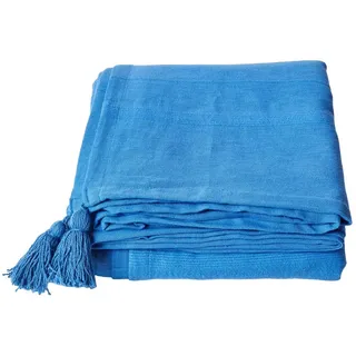 Homescapes Wohndecke Rajput blau 225 x 255 cm, Tagesdecke 100% Baumwolle, Sofaüberwurf handgewebt mit Streifenstruktur, Couch-Überwurf mit Quasten, Oeko-Tex