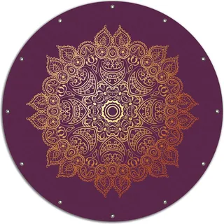 Wallario rundes Outdoor-Poster für Garten oder Balkon, Motiv goldenes Mandala auf violettem Hintergrund, 120 cm Durchmesser