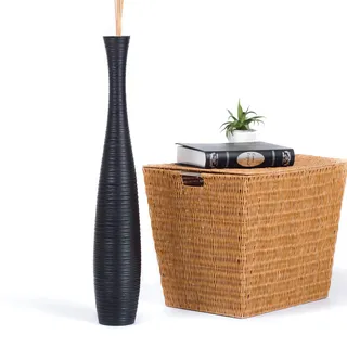 Leewadee Große Deko Bodenvase Für Dekozweige, Hohe Standvase Für Pampasgras, Design Holzvase, 65 cm, Schwarz