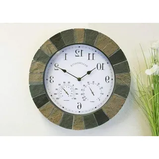 Elektrische Wanduhr mit Steinoptik - groß - wasserdicht und wetterfest - große Gartenuhr - dekorative Schmuckuhr - innen und außen - Wohnaccessoire - Weiß