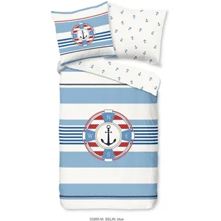 PURE luxury collection Wendebettwäsche »Selin« 2 Stk. tlg. Mikrofaser, Pflegeleicht, Reißverschluss, Wendeoptik, Maritim, Anker, blau