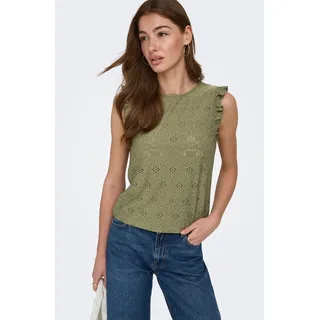 Shirttop ONLY "ONLSMILLA S/L FRILL TOP JRS", Damen, Gr. L, grün (mermaid pattern:jo smilla), Jersey, Obermaterial: 95% Polyester, 5% Elasthan, unifarben, regular fit normal, Rundhals, Tops Shirttop, Materialmix, regular fit, Rundhals