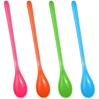 BUOKSLLY 4 Stück Bunte Kunststofflöffel, Lange Plastik Löffel, Lange Eierlöffel, Kunststoff Marmeladenlöffel, Kaffeelöffel, Dessertlöffel, Eislöffel für Kaffee, Eis, Joghurt