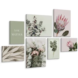 Muralo Leinwandbilder 7-er Set Blumen Blätter , Textil , Floral, Baum/Pflanze/Natur, Sprichwort/Zitat , Rechteckig , 110x80 cm , Bilder & Rahmen, Bilder