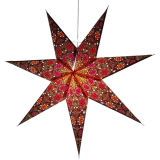 Yepsio Laternen-Lampenschirm aus Papier, Sternlicht-Schatten, groß, 60 cm, zum Aufhängen, Dekoration für Weihnachten, Hochzeit, Zuhause, Geburtstag, Party, faltbarer 7-zackiger Stern (Rost-Rot, Grün
