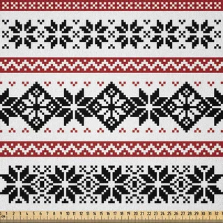 ABAKUHAUS nordisch Microfaser Stoff als Meterware , Skandinavische Art-norwegische dekorative Winter-Motiv-Schattenbilder traditionell, 2 M (230 x 200 cm), Rubin Schwarz Weiß - Weiß