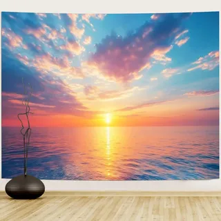 Daesar Wandteppich Groß 350x256, Tapisserie Wandbehang Natur Sonnenuntergang Meer Tapestry Wall Hanging Wandbehang Kinderzimmer Schlafzimmer