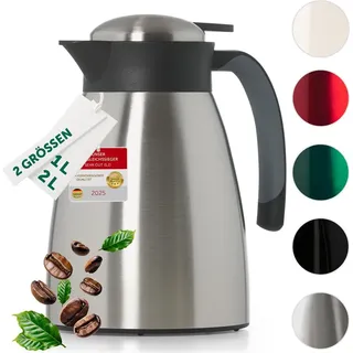 Blumtal Thermoskanne 1l - BPA-freie Teekanne mit Quick Tip Verschluss - Kaffeekanne thermo für langanhaltende Isolation/Thermoskanne Tee - Kaffekanne - Tee Thermoskanne Edelstahl Silber