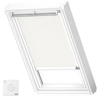 VELUX Solar Verdunkelungsrollo, weiße Schienen, FK06, Weiß | Solarbetrieb, Fernbedienung, stufenlose Anpassung