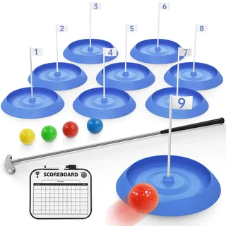 Mytrix Mini Golf Game Set, Indoor-Minigolfplatz für Erwachsene, inklusive 9 Löchern, 4 Bällen, trocken abwischbarer Scorekarte und Golfputter, für den grünen Hinterhof im Home Office -Blau