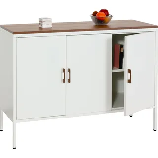 Kommode HWC-L84, Sideboard Schrank Anrichte, 3 Türen Metall 90x120x40cm, Melamin beschichtet weiß - Weiß