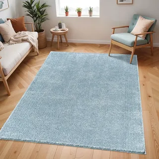 livabliss Shaggy Berber - Flauschiger groß für Wohnzimmer, Esszimmer, Schlafzimmer, Langflor Hochflor flauschig - 160x213 cm, Wohnzimmer in Blau