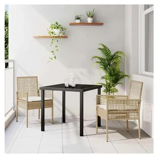 Gartenstühle 2 Stück mit Kissen Beige Poly Rattan, Stapelstuhl für Balkon und Garten - Beige