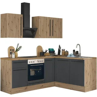 kochstation Winkelküche Florida L-Form 210 x 165 cm schwarz
