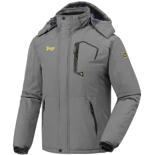 donhobo Herren Skijacke Atmungsaktiv Warm Gefüttert Winterjacke mit Abnehmbarer Kapuze Snowboardjacke Wasserdicht Wanderjacke Outdoorjacke Grau L