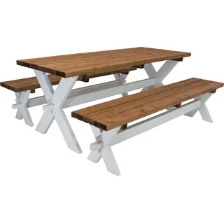 AXI Celine Picknicktisch aus Holz in Braun & Weiß für 6 Personen | Picknick Tisch / Picnic Table / Picknickbank für Erwachsene | Set für den Garten | - Braun