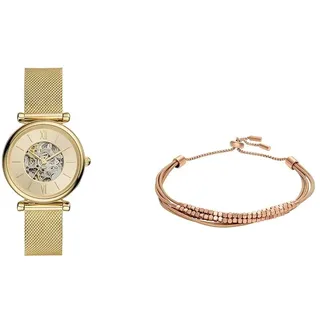 Fossil Watch ME3250 Armband für Frauen All Stacked Up, Braunes Lederkettenarmband, Länge: 216mm, Breite: 2mm, JF04472791