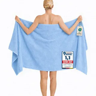 Komfortec Badetuch 100x200 cm aus 100% Baumwolle, XXL Saunatuch, Großes Duschtuch, Weich & Saugstark, Hellblau