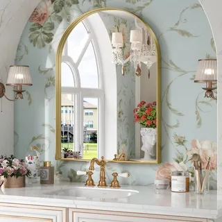 Brightify Gewölbter Spiegel, 55,9 x 76,2 cm, Goldener Bogenspiegel, Metallrahmen, gewölbter Wandspiegel, gewölbte Oberseite, Badezimmer-Schminkspiegel für Wohnzimmer, Schlafzimmer, Kaminsims,