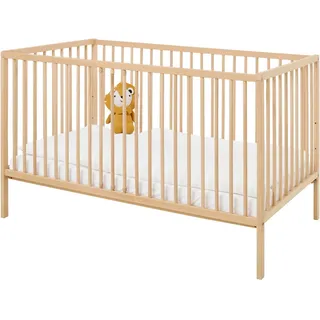 Pinolino Gitterbett , Buchefarben , Holz , Buche , vollmassiv , 75x85x144 cm , höhenverstellbar, Sprossen mit Normabstand, Aufbauanleitung im Karton, Lattenrost inklusive, Schlupfsprossen , Babymöbel & Kindermöbel, Babyzimmer, Babybetten, Gitterbetten