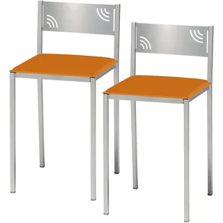 ASTIMESA Zwei Küchenhocker mit niedriger Rückenlehne aus Kunstleder, orange, Sitzhöhe 45 cm