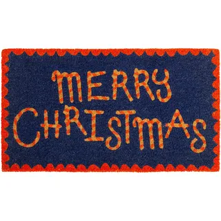 Fisura – Fußmatte für den Hauseingang „Merry Christmas“ aus Kokosfaser mit Rutschfester PVC-Unterseite. Weihnachts-Fußmatte in Blau und Rot. Originelle Außen-Fußmatte. Handbemalt. Maße: 70 cm x 40 cm