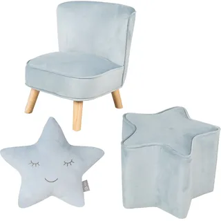 roba® Kindersitzgruppe »Lil Sofa« Set, 3 Stk. tlg. bestehend aus Kindersessel, Kinderhocker und Dekokissen in Sternform, blau