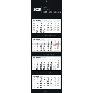 ALPHA EDITION GmbH & Co. KG Alpha Edition 4-Monatskalender Black 2026 – Wandkalender 33×100 cm mit 4 Monaten im Überblick & Datumsschieber, faltbarer Büro- & Planungskalender für Homeoffice, Arbeit & Organisation