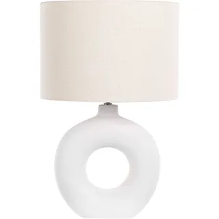 BELIANI Tischlampe Weiß Keramik 58 cm mit beigem Schirm langes Kabel mit Schalter Wohnzimmer Medernes Design - Weiß, Beige