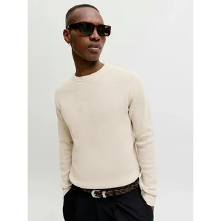 Strickpullover JACK & JONES "JJERYDER KNIT CREW NECK NOOS", Herren, Gr. M, beige (greige detail:twist), Strick, Obermaterial: 100% Baumwolle, meliert, regular fit normal, Rundhals, Bündchen, Pullover Strickpullover, Baumwolle, regular fit