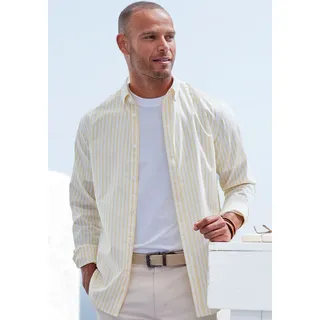 John Devin Langarmhemd »Regular Fit«, Streifenhemd mit Button-down-Kragen, aus reiner Baumwolle, gelb