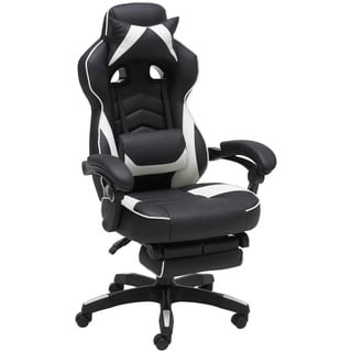 Livetastic Gamingstuhl , Schwarz, Weiß , Metall, Kunststoff, Textil , Drehkreuz , 68.5x116-124x60.5 cm , ausziehbare Fußstütze , Büromöbel, Bürostühle, Gaming-Sessel