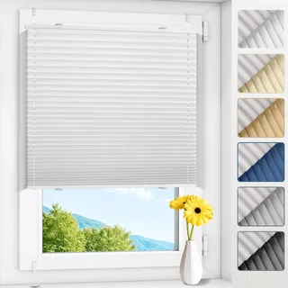 Allesin Plissee ohne Bohren Verdunkelung Klemmfix, Thermo Verdunkelungsplissee Weiß 45x130cm(BxH), 100% Verdunklung, lichtundurchlässig, Sichtschutz, Sonnenschutz und Hitzeschutz für Fenster & Tür