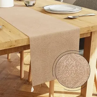 Encasa Tischläufer | Geprägtes Samt | Größe 32x150 cm | Farbe Beige mit Premium-Polyester - Maschinenwaschbar