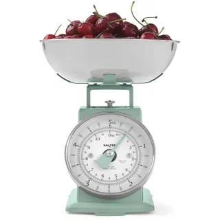 Salter Mechanische Küchenwaage, 1L Spülmaschinenfeste Schüssel, Klassisches Design, Großer, Gut Ablesbarer Ziffernblatt, Ideal für Backen und Kochen, Salbei-Grün, Präzisionswaage, 5 kg Kapazität,
