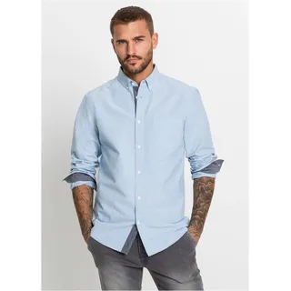 Langarmhemd BONPRIX "Oxford-Businesshemd aus reiner Baumwolle, Regular Fit", Jungen, Gr. 43/44 (XL), N-Gr, blau (hellblau), Web, Obermaterial: 100% Baumwolle, unifarben mit Farbeinsätzen, regular fit hüftbedeckend, 2-Knopf-Manschette, Hemden Langarmhemd, Regular fit, aus reiner Baumwolle, unifarben mit Farbeinsätzen