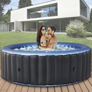 MSpa Whirlpool Comfort Bergen | 4 Personen Pool - In- & Outdoor Spa - 118 Massagedüsen - Fernbedienung - Aufblasfunktion per Tastendruck - 180x180 cm - Grau, Blau