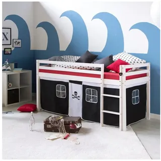 Homestyle4u Hochbett Spielbett 90 x 200 cm Kiefer massiv weiß pirat