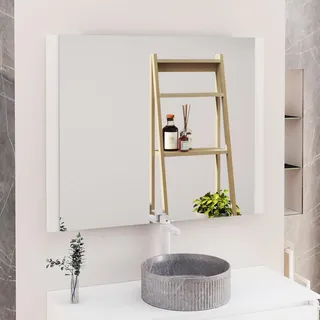 Baikal Badezimmerspiegel, Spiegel mit Holzseite, Option mit und ohne LED, Stile, passend für Badezimmer oder jeden Wohnraum, 100 x 80 cm, weißes Holz