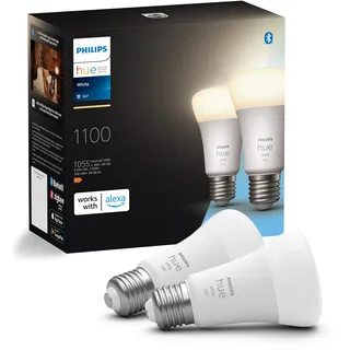 Philips Hue White E27 Lampe Doppelpack 2x1055lm, dimmbar, warmweißes Licht, steuerbar via App, kompatibel mit Amazon Alexa (Echo, Echo Dot)