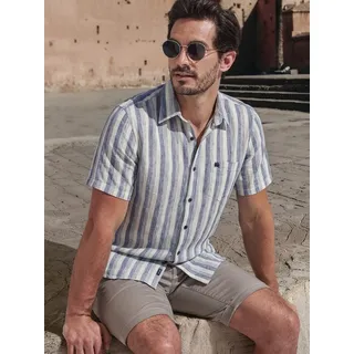 Kurzarmhemd LERROS "Kurzarmhemd gestreift und atmungsaktiv", Herren, Gr. XL, Normalgrößen, storm blau, 60% Polyester, 40% Baumwolle, Hemden Kurzarmhemd